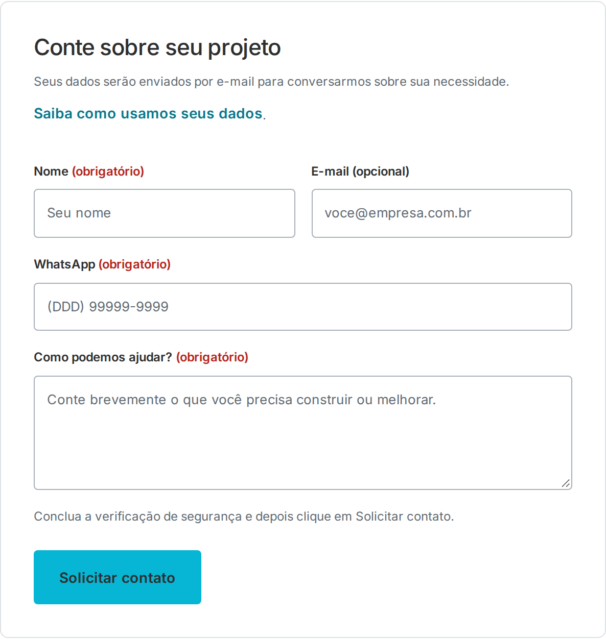 Reconstrução do formulário da Salles com obrigatório em vermelho nos campos Nome, WhatsApp e mensagem.