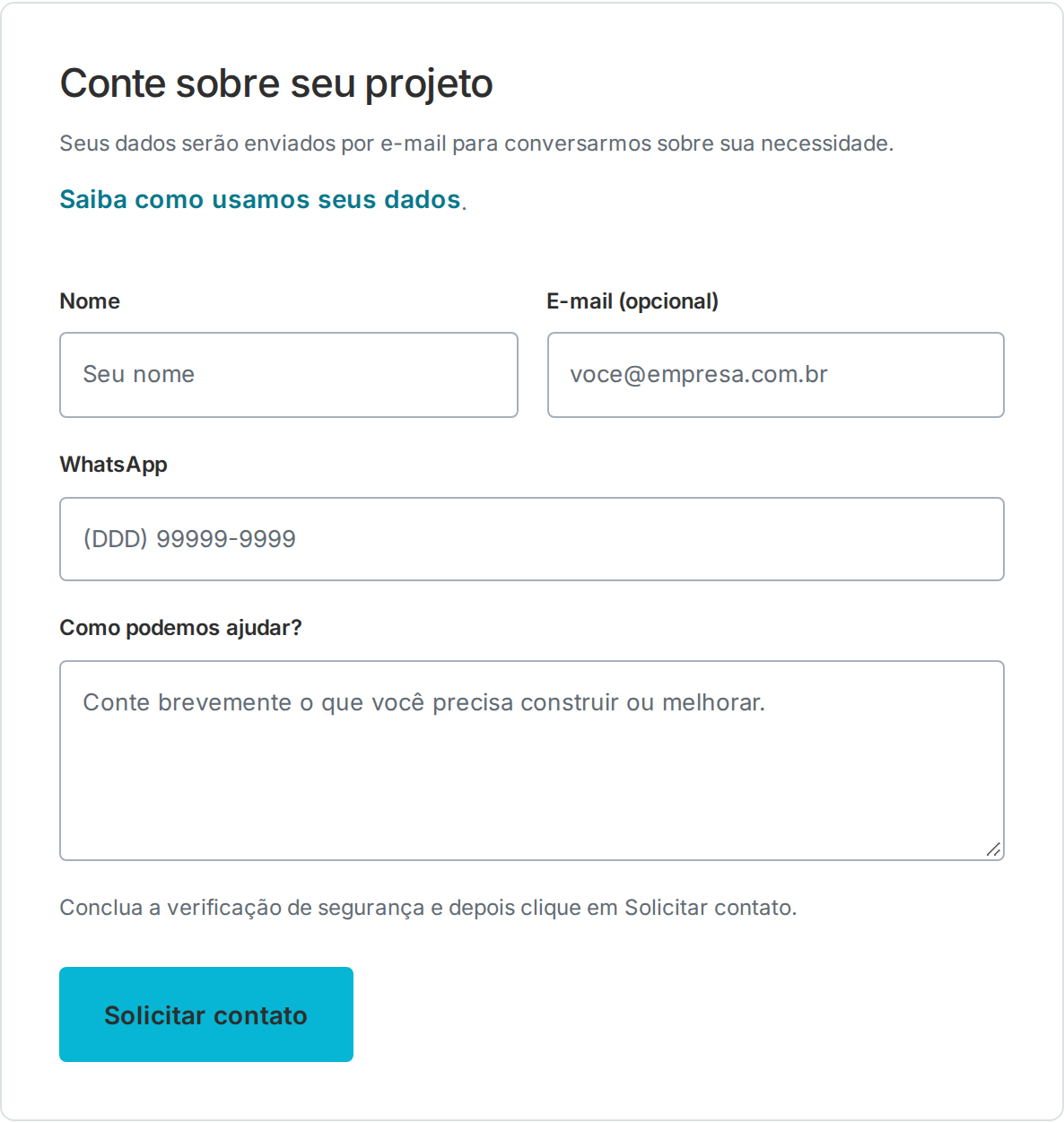 Formulário atual da Salles com rótulos sem a repetição de obrigatório e e-mail identificado como opcional.