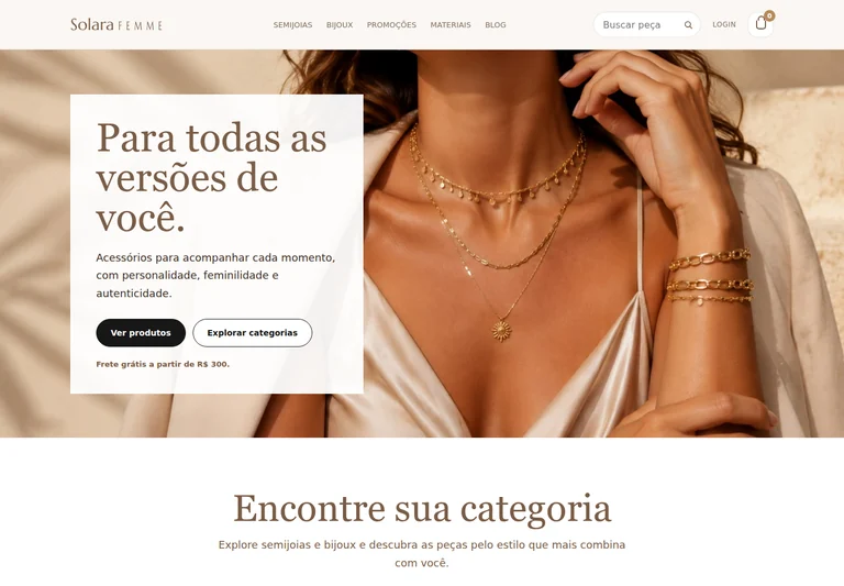 Página inicial do site Solara Femme